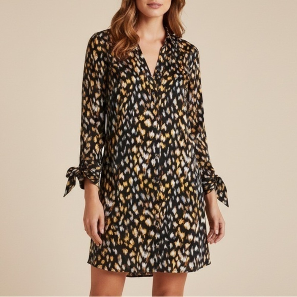 EQUIPMENT FEMME Bree Silk Tie Cuff Glamoratti Leopard Dress S